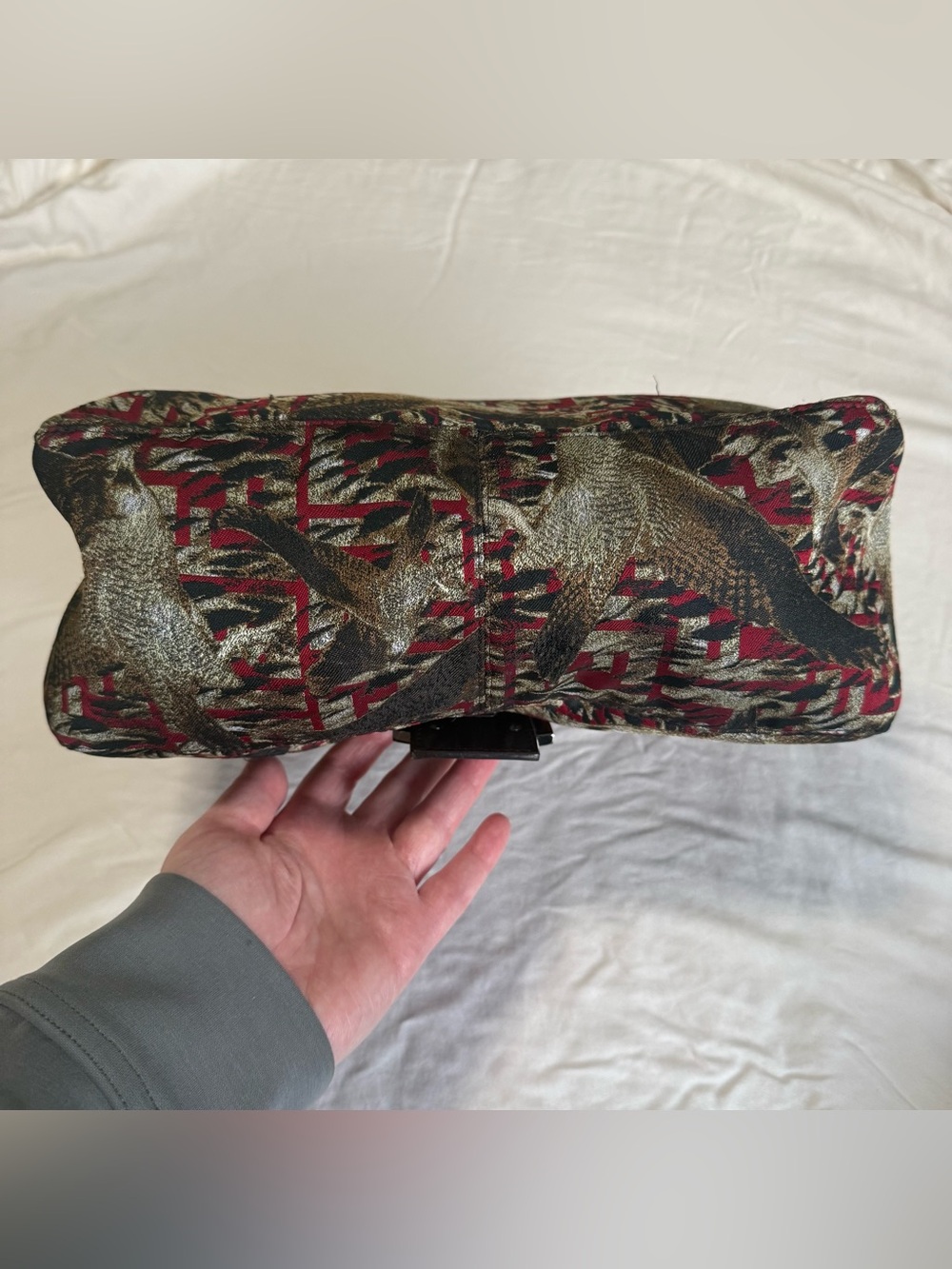 LAST DAY Fendi RARE Zucca Falcon Bird Print Red Mama Forever Baguette Bag - Picture 8 of 12